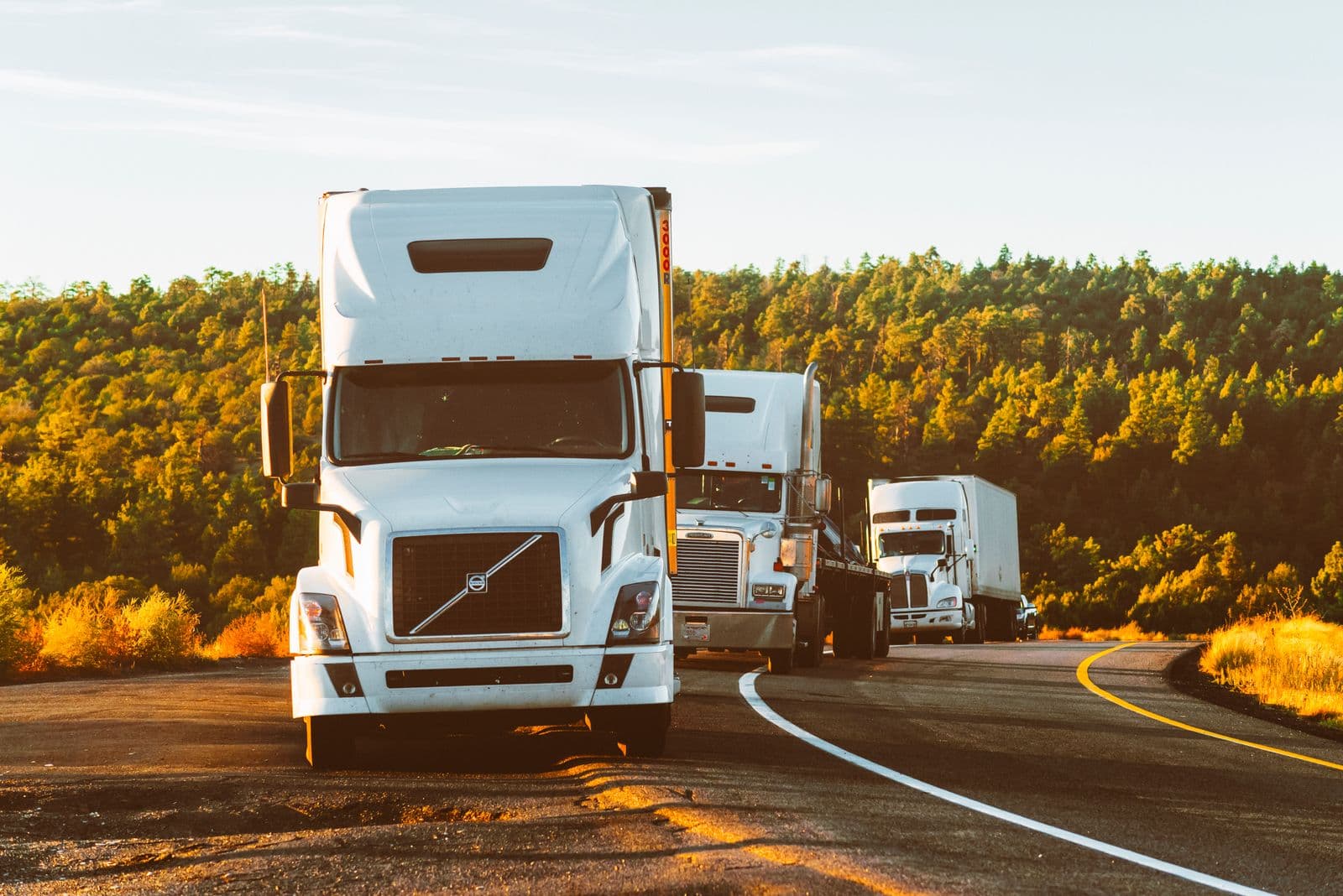 White commercial semi-trucks — truck collision repair in Houston, Texas